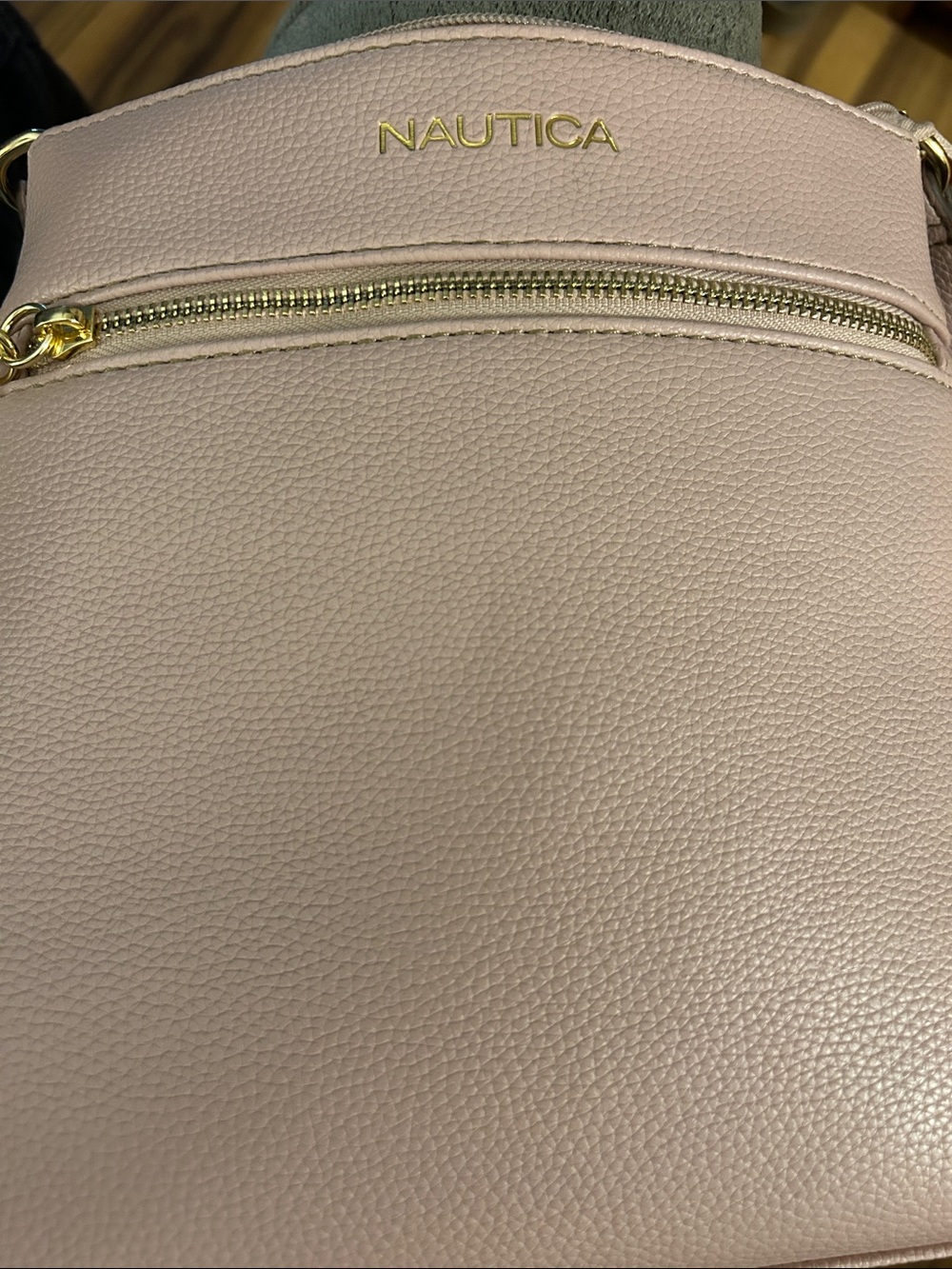 Nautica Blush Pebbled Crossbody Bag with Gold Accents